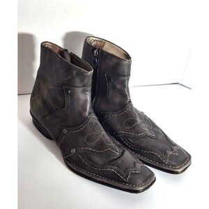 Lounge by Mark Nason U Rock Boots Men 11 Gray Leather Flybe Zip Up Gothic Grunge